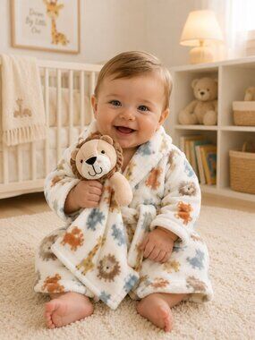 NWT Baby Essentials Plush Robe & Lovey Gift Set Baby Boy 0-9 Months